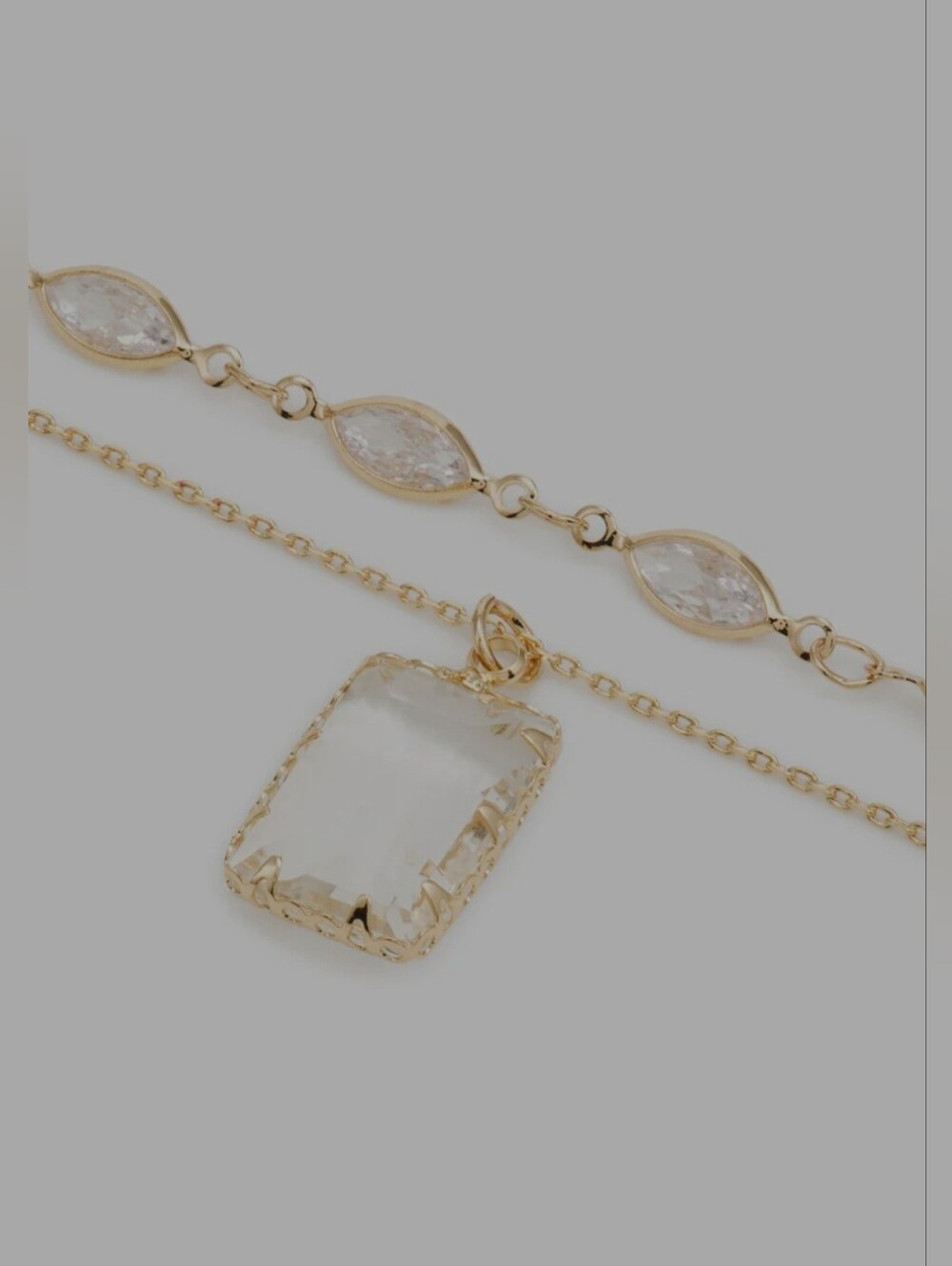 Aldo Gold-Tone Layered Necklace with Clear Marquise and Rectangular Crystal